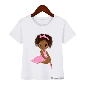 Kawaii dancing bløde piger print kids t-shirt sjove melanin piger afrikanske piger t shirt i sommeren afslappet toppe børn, tøj, t-shirt