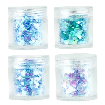 4 Kasser 4x 10 ml Ice Queen Iriserende Glitter Mix Set / Chunky & Fine Glitter Blandet Festival Ansigt & Krop Nail art Hår, PLA107-16 163731