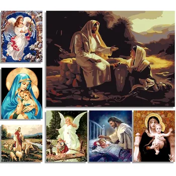 Jesus Maria Barn Billeder Maleri Af Numre Religiøse Diy Lærred, Akryl, Maleri Væg Kunst, Home decor 40 × 50cm 164258