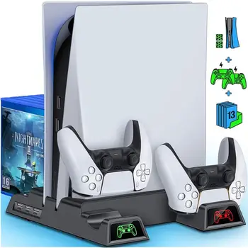 PS5 lodret stilling med ventilator Dobbelt Controller-Oplader, Konsol ladestation Fan Køler Til Playstation 5 PS5 køling