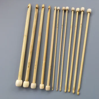 Naturlig Farve Naturlig Bambus Enkelt Pegede Afghanske Tunesisk Hækling Kroge Nåle, 25,5 Cm-25 cm Lang,1 Sæt(12 Stk/Sæt)