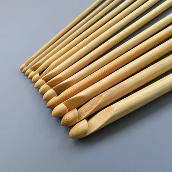 Naturlig Farve Naturlig Bambus Enkelt Pegede Afghanske Tunesisk Hækling Kroge Nåle, 25,5 Cm-25 cm Lang,1 Sæt(12 Stk/Sæt)