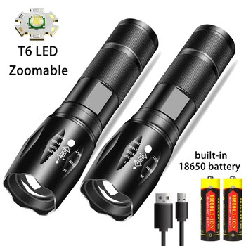 Kraftfuld T6 LED Lommelygte Aluminium Bærbar Fakkel USB-Genopladelige Udendørs Camping Taktiske Flash Lys