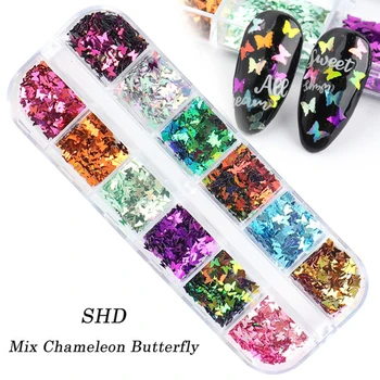 39 Color Nail Art Paillet holografiske Butterfly-Guld-Sølv Glimmer Hjerte Form Butterfly Uregelmæssige Stanniol Nail Patch Art Deco -
