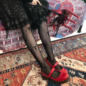 Harajuku Spider Web Fiskenet Strømper Kvindelige 2021 Gotiske Åndbar Mørke Sorte Strømpebukser Sexede Lolita Halloween Tights Kvinder