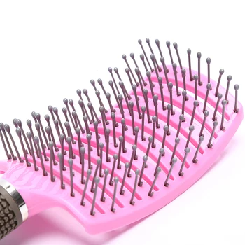 Hår Hovedbund Massage Kam Nylon Detangle Hårbørste Kvinder Padle Hair Brush Vådt Hår Børste for at Frisørsalon Sort
