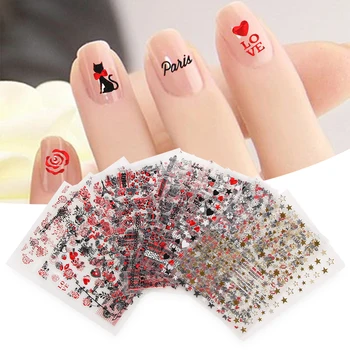 1PC Valentine Klistermærker Red Kærlighed Hjerte Rose Leopard Negle Stickers Laser Romantisk 3D Overføringsbilleder Wraps Manicure, Udsmykning Tips 16761