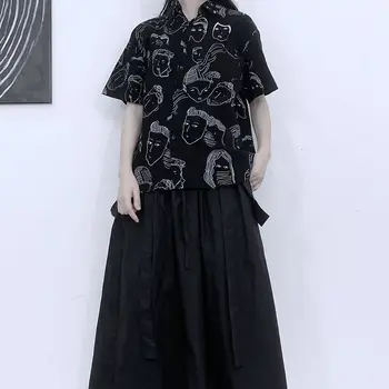 UMI MAO Yamamoto Mørke Vind-Hofteholder Nederdel 2021 Sommer til Alle-match-Printet Skjorte + Large Nederdel Lang Kjole Kvinder Tøj