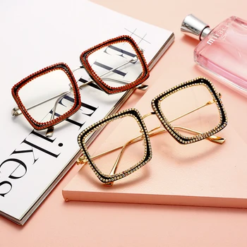 Vintage Square Solbriller Kvinder 2020 Nyt Mærke Diamant Briller Til Mænd Mode Eyewear Klar Linse brillestel UV400 oculos 16886