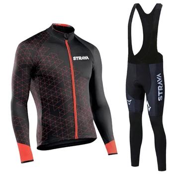 2021 STRAVA Efteråret langærmet Trøje Sæt Bib Pants Ropa Ciclismo Cykel Tøj MTB Bike Jersey Uniform Mænds Tøj