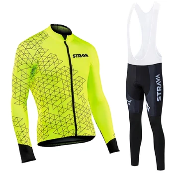 2021 STRAVA Efteråret langærmet Trøje Sæt Bib Pants Ropa Ciclismo Cykel Tøj MTB Bike Jersey Uniform Mænds Tøj