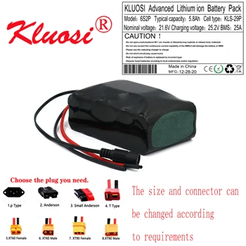 KLUOSI 6S2P 24V 5.8 Ah 21.6 V 6Ah 25.2 V Lithium-Batteri til El-Cykel Ebike-Scootere og Kørestole Cropper med 25A BMS 169105