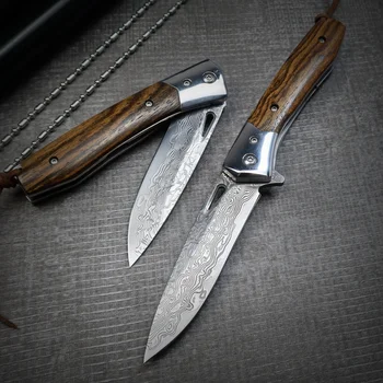 TUWO Damaskus stål folde kniv udendørs camping samling folde kniv god åbning og lukning manuel kniv taktiske type