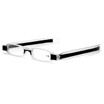 Briller til læsning Sammenklappelig 360 Graders Rotation Lomme Briller til Mænd, Kvinder Bærbare Ultra-let, Transparent Fuld Rand