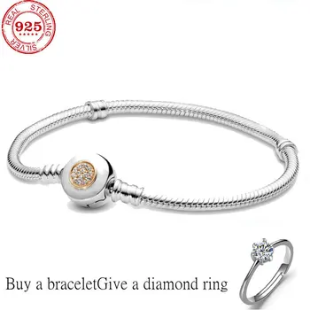 PASSER til ægte 925 sterling sølv pan perler for kvinder mode klassiske luksus DIY smykker slange armbånd 169698