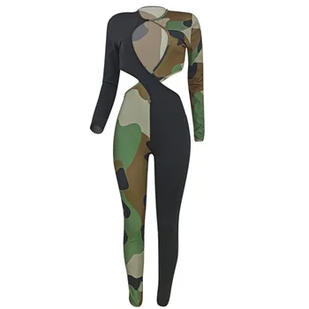 Camouflage Print Hule Ud Sexet Bodycon Bandage Buksedragt Kvinder Rompers Fashion Streetwear Elastisk Parti Overalls Club Udstyr 170018