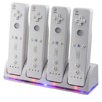 4 Porte ladestation Holder til Wii Controller Oplader Dock Station med 4x2800mAh Genopladeligt Batteri og USB-Kabel