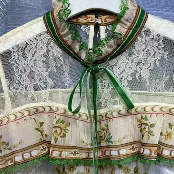 SEQINYY Vintage Passer Sommer Forår Nye Mode Design til Kvinder Banen Høj Kvalitet Chiffon Bluse + Crystal Nederdel Perle Blomst Print 171379