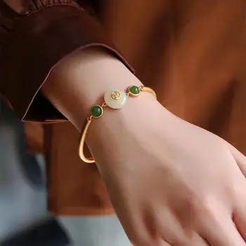 Nye indlagt naturlige og Baitian Kalcedon sikkerheds lås Armbånd retro Kinesisk stil palads kvinder justerbar mærke smykker 171688
