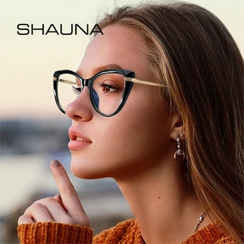 SHAUNA Retro Klart Anti Blå Lys Kvinder Optiske Briller Frame Mode Grå Pink TR90 Metal Frame Briller Computer-Briller