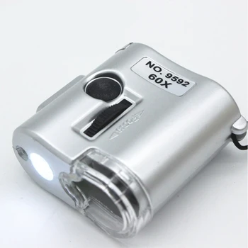 60X LED Lys Smykker Ring Falske Valuta Opdage Forstærker Mp-Forstørrelse Lavt Forbrug Mini Bærbare Mikroskop ABS