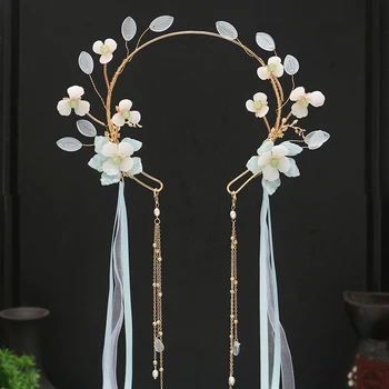 Hanfu Jomfru Halo Hovedklæde Kvast Buyao Hovedbøjle Crown Antikke Hår Tilbehør Hårnål Ornament