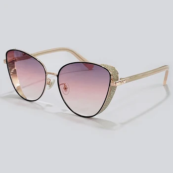 Ny Mode-Cat Eye Solbriller Kvinder Mænd Brand Designer Luksus Bling Sol Briller Med Kæde Kvindelige gafas de sol hombre UV400