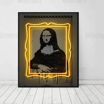 Mona Lisa Street Art Plakat og Print på Lærred Maleri Personlig Dekoration Væg Kunst Billedet Gave Idé Hjem Indretning Urammet 1735