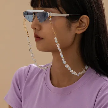 2021 Smarte Uregelmæssige Krystal Sten Briller Kæde Holder Fashion Kvinder Guld Farve Maske Kæde Solbriller Accessary