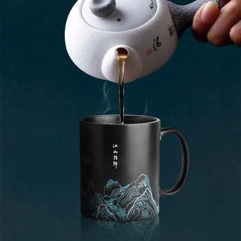 Kaffebæger Kinesisk Stil Keramisk Kop Mælk Kaffe Kop Opvarmet Vand, Ændre Landskabsmaleri Kreativ Gave Desktop Dekoration Cup