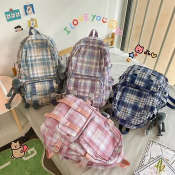Ny Japansk Pige Plaid Rygsæk Mode Vandtæt Nylon Kvinder Skoletaske Multi-lomme, der Rejser Taske til Damer Søde indstillinger indstillinger