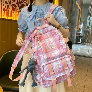 Ny Japansk Pige Plaid Rygsæk Mode Vandtæt Nylon Kvinder Skoletaske Multi-lomme, der Rejser Taske til Damer Søde indstillinger indstillinger