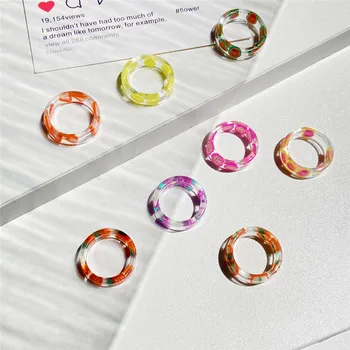 Koreanske Piger DIY Håndlavet Gennemsigtig Harpiks Ringe til Kvinder Geometrisk Runde Citron Jordbær Ring Smykker Part Gaver Ny