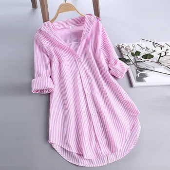 5Xl Plus Size Kvinder tunika Shirts Smarte Stribe Bluse Efteråret Damer og Store-Knappen Lace V-Hals langærmet Skjorte Bluse blusas 1758
