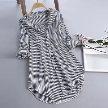 5Xl Plus Size Kvinder tunika Shirts Smarte Stribe Bluse Efteråret Damer og Store-Knappen Lace V-Hals langærmet Skjorte Bluse blusas