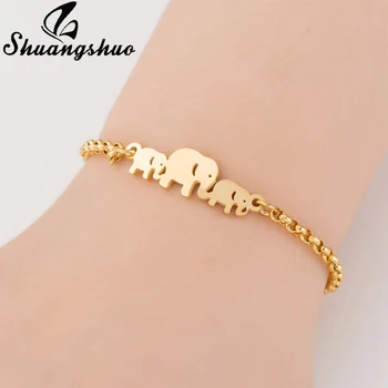 Shuangshuo Guld Armbånd Elefant Butterfly Armbånd til Kvinder i Rustfrit Stål Armbånd Aniaml Chain & Link pulseras bileklik