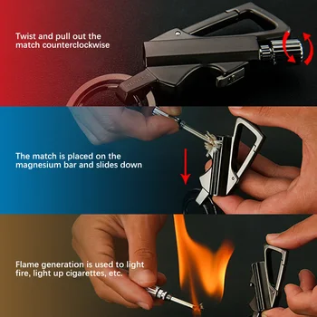 Match Lighter til Cigaretter Usædvanlige lightere Vandtæt Udendørs Redskab til Overlevelse Nøglering Fire Starter Benzin Camping Lettere Bærbare
