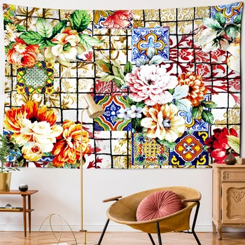 Blomst Mosaik Væg Hængende Mandala Hippie Boheme Hekseri Kunst TAPIZ Sovesal Stue Indretning