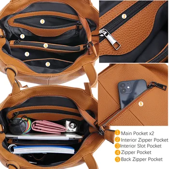 Zency Blødt Ægte Læder Håndtaske Stor Kapacitet Kvinders skuldertaske 2021 Simple Mode Design Kvindelige Shopper Crossbody Taske