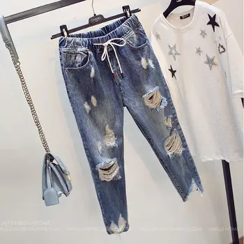 Stor størrelse løse jeans kvinder ' s hul tigger 2020 sommeren nye koreanske version fat søster 200 Jin Harun Capris 177073