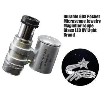 Holdbar Mode Kreative Mini-60x Håndholdt Mikroskop Lomme Lup Valuta Påvisning af LED-UV-Lys Smykker Forstørrelse Helt Nye 177203