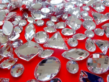 Gratis forsendelse sammenlæsning form og størrelse 250pcs sølv Akryl crystal rhinestones tilbehør gemstone perler