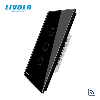 LIVOLO OS Standard Væggen Fjernbetjening Trådløs Switch,110~250V,Touch Glas Panel, 3Gang 1Way Sensor,Display med Baggrundslys