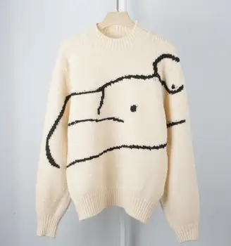 Abstract retro mønster kvinder sweater med lange ærmer o-hals dame strik sweater, pullover, toppe efterår og vinter nye 177638