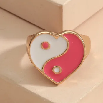Trendy Kærlighed Hjerte-Yin Yang Kvinders Ringe Elegant Guld Farver Kærlighed Hjerte Bagua Ringe til Kvinder, Par Smykker Gave 1778