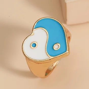 Trendy Kærlighed Hjerte-Yin Yang Kvinders Ringe Elegant Guld Farver Kærlighed Hjerte Bagua Ringe til Kvinder, Par Smykker Gave