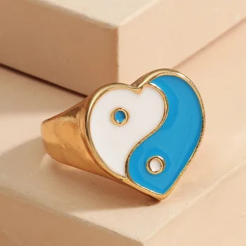 Trendy Kærlighed Hjerte-Yin Yang Kvinders Ringe Elegant Guld Farver Kærlighed Hjerte Bagua Ringe til Kvinder, Par Smykker Gave