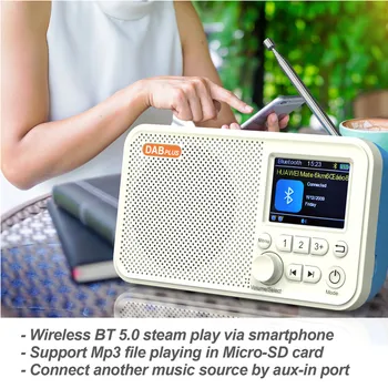 DAB/DAB+FM Digital Radio, 2,4-Tommer Farve-LED-Skærm, Støtte til SD-Kortet Indsættelse, Med Bluetooth, MP3-Afspiller