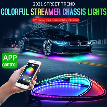 Bil Undervognen Streamer Omgivende Lys Stribe Baggrundslys Fleksibel Rgb App Remote LED Dekorative Styling Atmosfære Neon Lampe 12v Ny