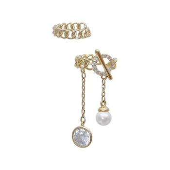 2stk/Guld sæt Cirkel Earcuff Fake Piercing Pearl Klip om Øreringe til Kvinder koreanske Lang Kvast Crystal Drop Ear Cuff Sæt Smykker 178974